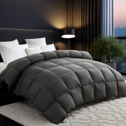 L LOVSOUL Organic 75% Goose Down Fiber Comforter Oversize King Size,850+FP,1200TC,Extra Fluffy,Hotel-Luxury Ultra Soft All Season Grey Duvet Insert with 8 Corner Tabs