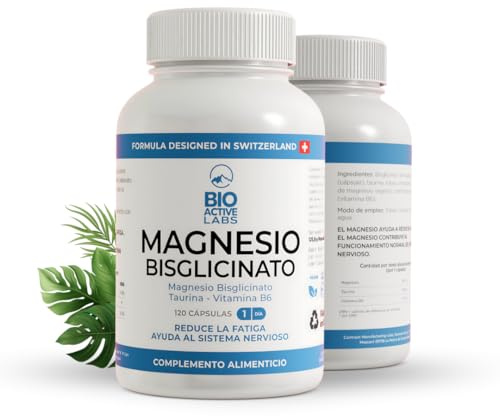 Magnesio Bisglicinato Alta Biodisponibilidad Puro para Cansancio y Fatiga - 120 capsulas Mineral Natural Antiestres y Somnolencia - Vitamina B6 Energía y Sueño
