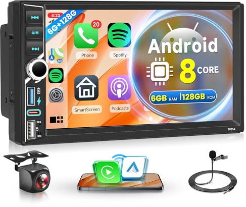 6G+128G Wireless Carplay Android 15 Autoradio 2 Din con Wireless Android Auto GPS Navi WiFi 7 Pollici Touchscreen Autoradio con Mirror Link Bluetooth FM/RDS Radio DSP EQ/USB/SWC Telecamera Posteriore