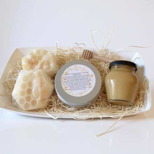 Handmade Honey Bee Gift Set with Raw Unpasteurised Honey, Drizzle, Essential Oil Balm and Honey and Shea SLS Free Soap