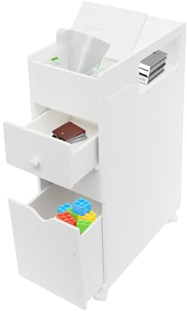 YOICUATGNA Scaffale per nicchia, armadio da bagno, sottile, su ruote, con cassetti e fessure in tessuto, 45 x 22 x 76 cm