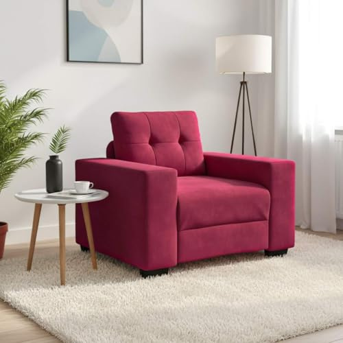 mzdioop Vinröd sammetsfåtölj 100 x 78 x 80 cm, bekväm relaxsoffa med skumstoppning, robust plywoodram för vardagsrum och sovrum