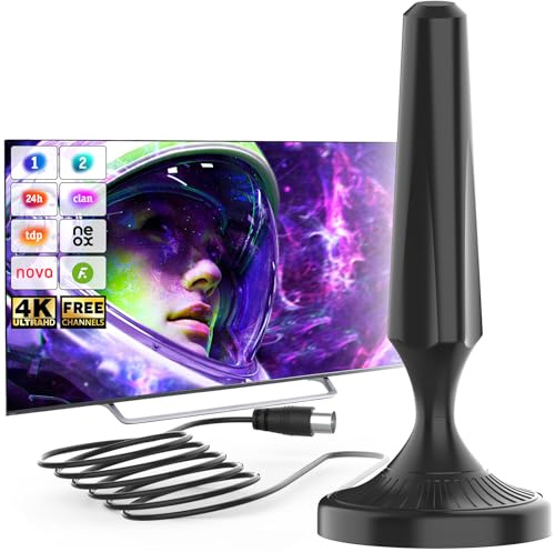 Antena TV Interior Magnética 360° Recepción Digital Compatible con Smart TV Soporta 4K 1080P Antenas TV Interiores Potentes Cable Coaxial 5m