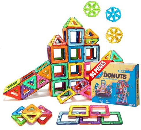 Jeu de Construction Magnétique Enfant 94 Pièces Tuiles Aimantées 3 Ans | 94 pieces, blocs et tuiles magnétiques, jouet éducatif STEM, inspiré Montessori, cadeau garçon fille, idéal voyage
