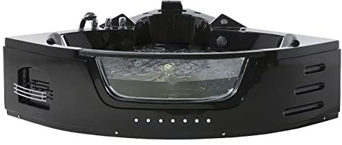 Bañera de hidromasaje esquinera de acrílico negro 155 cm panel de vidrio Martinica
