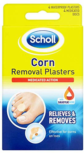 Scholl Corn Removal Plasters, Easy-to-Use Treatment, Includes 4 Discs with Salicylic Acid, Delivers Pain Relief & Effective Corn Removal for Foot or Toes