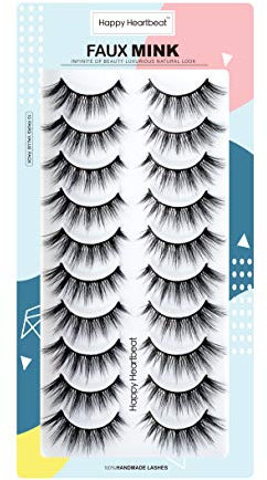 ciglia finte naturali 10 paia 3D False Lashes occhi di gatto wispies corte morbide e riutilizzabili per il trucco degli occhi natural spiky eyelashes -Happy Heartbeat(H2)