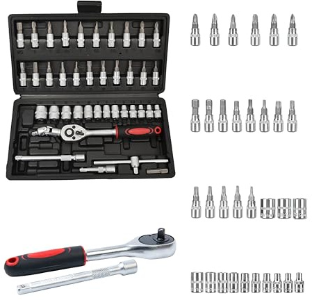 KOMBO - Maletín Profesional 39 Piezas con Carraca Reversible en Cr-V – Set con Vasos, Puntas, Extensiones y Articulación – Estuche BMC Cerrable – Ideal para Mantenimiento, Taller y Bricolaje