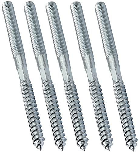 AERZETIX - C44774 - Lot de 5 vis à double filetage - goujon - patte à vis - métal/bois avec ou sans cheville - Ø8x120mm - en acier zingué - couleur argent