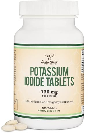 Potassium Iodide 130mg Tablets - Emergency Use for Exposure - 180 Count, 3 Month Supply - Double Wood Supplements