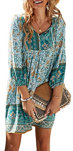 Vcindai Damen Sommerkleid Kurz Boho Blumenkleid A-Linie Kleid Sommer Kleider