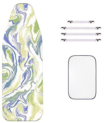 WTAIS Housse de Planche à Repasser en Coton, Plus épais - ModèLe 2 Plis, Motif Rendu Vert, Couverture Planche à Repasser RemplaçAble, avec Filet Isolant Et Fermetures