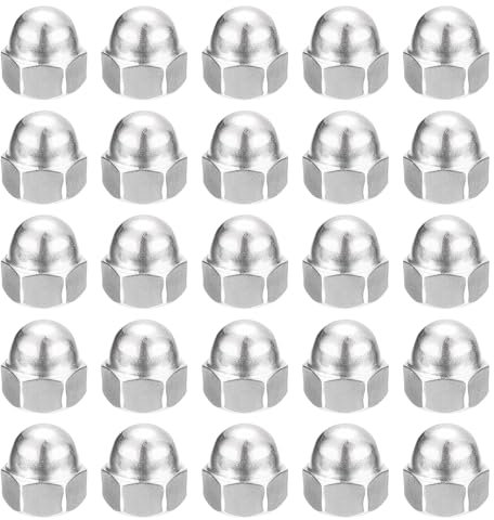 sourcing map 1/4-20 Acorn Cap Nuts,25pcs - 304 Stainless Steel Hardware Nuts, Acorn Hex Cap Dome Head Nuts for Fasteners (Silver)