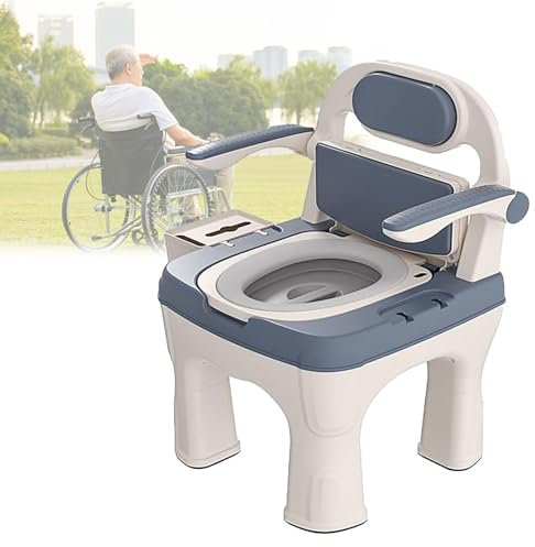 Fahrbar Toilettenstuhl Für Senioren Mit Gepolsterter Sitzplatte, Antirutschenden WC-Stuhl Mit Rückenlehne Und Armlehne, Toilettenrahmen Klostuhl Mit Eimer, Eimer Leicht Herauszuziehen