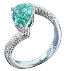 GemKing R2372 Water drop Paraiba 7 * 11 ice flower cut 1.5 carat group studded diamond ring