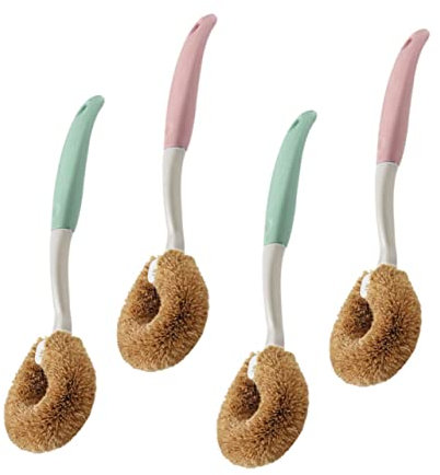 minkissy 4 Stück Kokospalmen-Spülbürste Haushaltsreiniger Reinigungsbürste Pinsel küche Kitchen Brush Flache Pfanne Küchenreinigungswerkzeug Pfannenreinigungswerkzeuge sauber Topfbürste Wok