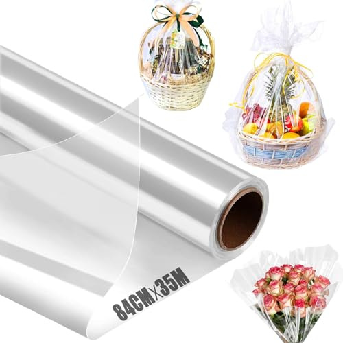 Mbsomnus 84 cm x 35 m presentfolie transparent rulle stor cellofanfolie vattentät transparent presentpapper folie presentpapper transparent för bröllop blomma gåva bask godsaker wrap