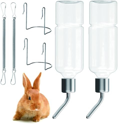 2 Pcs Rabbit Water Bottle, Pet Hanging Water Dispenser for Ferrets, Chinchillas, Guinea Pigs, Small Puppy, Kitten