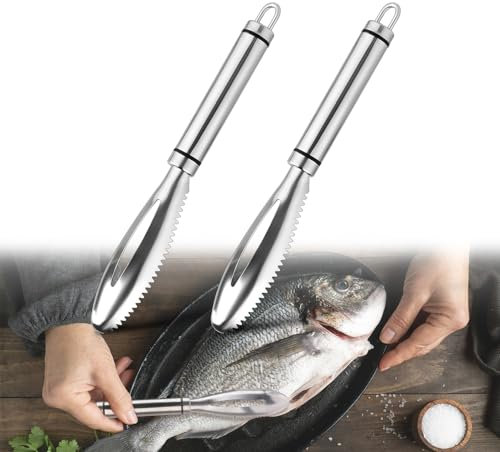 2pz Raschietto per Squame di Pesce, 23x3,3cm Coltello per Squamare il Pesce in Acciaio Inossidabile Attrezzo per Squamare il Pesce Squamatore per Pesce a Denti di Sega per Casa Mercato