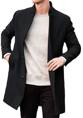Abrigo hombre invierno, Sobretodo Mezcla de Lana Botón Elegante Gabardina Negocios Oficina Color sólido Abrigo Moda Slim fit Cortavientos caliente Chaquetas parka Blazer Outwear traje