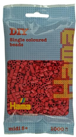 HAMA Bolsa de perlas | Aprox. 1000 cuentas midi fusibles para manualidades y mosaicos | Perlas de fusión para niños creativos 5+ | Juego de arte y decoración | Cherry Red
