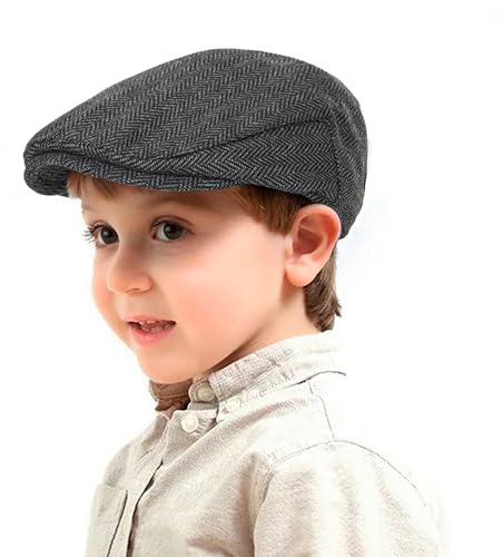 Kids Boys Wool Tweed Flat Newsboy Cap Pageboy Ivy Cap Vintage Cabbie Hat for Toddler Boys Girls(for 4 to 9 Years)