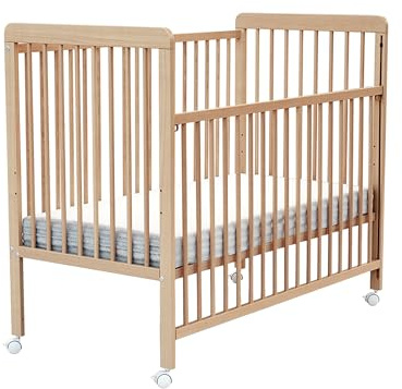 Webaby - Lit bébé Coulissant en Bois 60x120 LIVO Hêtre Verni| Sommier réglable 3 hauteurs |4 Roues multidirectionnelles avec Frein
