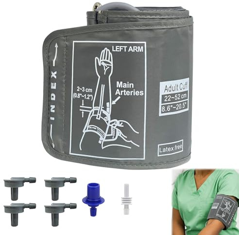 Brassard Tensiometre, Tensiomètre Brassard Grande Taille 22-52cm avec 6 Connecteurs De Remplacement Compatible avec La Plupart Des Tensiomètres Utilisation Domestique Portable pour Adultes(Gris)