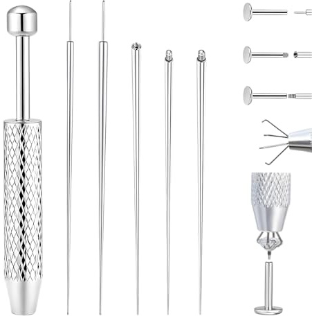 MBSIVSA 6 Pièces Ensemble de Pinces pour Piercing, Taper Ball Grabber Outil, Guide Insertion Piercing, Piercings pour Ouvrir et Changer Accessoires de Kit pour Oreille, Nez, Lèvre