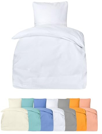 PremiumShop321 Seersucker Hotel Ropa de cama con cierre de hotel, 100% algodón (blanco, 155 x 220/80 x 80)