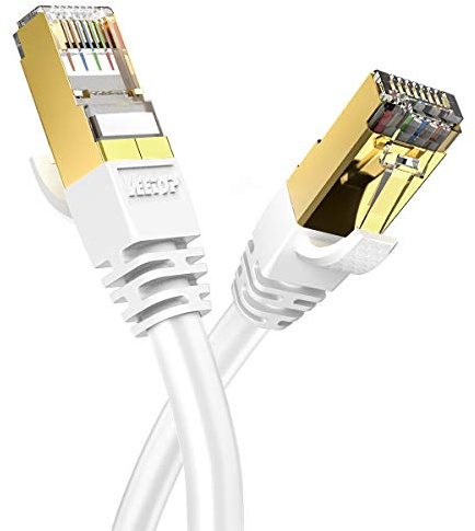 Veetop Cat8 Lan kabel Netzwerkkabel Ethernetkabel Internetkabel Superschnell Flexibel und Robust mit Vergoldetem RJ45 (Weiß, 0,25m)