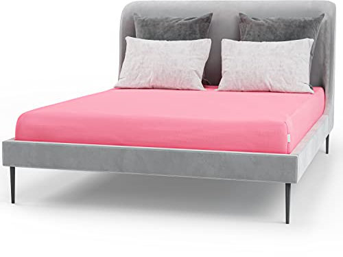 Bascuda® Spannbettlaken für Einzelbett, 90 x 200 x 30 cm, Jersey, 100% Baumwolle, knitterfrei, bügelfrei (Pink)