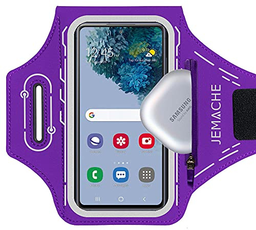 JEMACHE Armband for Samsung Galaxy S26 S25 S24 S23 S22 Ultra/Plus/FE, Gym Running Workouts Arm Band with Earbuds Holder (Purple)