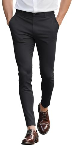 GINGTTO Chinos Trousers Men Flat-Front Smart Slim Stretch Dress Pant | Super Stretchy,Flat Front Chino,Suitable for Business,Weddings,Golf