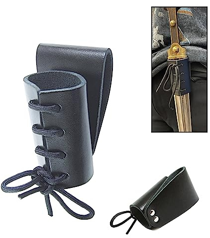 Medieval-Style Dagger Holster | Adjustable Leather Sword Frog | Belt Sheath Accessory Costume Cosplay, Renaissance Fairs LARP (Black)