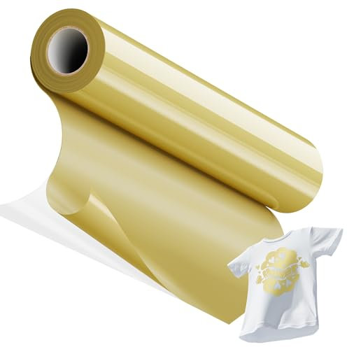 JAVIGA Plotterfolie Textil - 30,5cm x 6m für PlotterMaschine, Gold Flexfolie Plotterfolie Vinyl, Bügelfolie für Textilien, DIY T-Shirts & Stoffe, Plotter Zubehör Textilfolie Plotter Eine Rolle