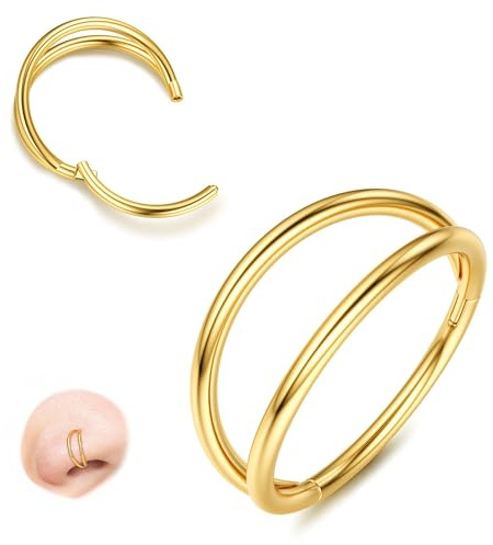 Diamday Anneaux de nez à triple/double charnière - Acier chirurgical 316L Clicker Septum Piercing Jewelry Helix Lip Rings Cartilage Earring Rook Tragus Body Piercing Jewelry 18G 16G