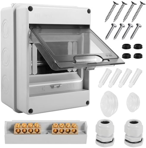 Frasheng Coffret Electrique Etanche Exterieur IP65, 5 Modules avec Terminaux et Rails Intégrés Boîte à Fusibles Distributeur en Saillie, Convient aux pièces humides ou aux espaces extérieurs