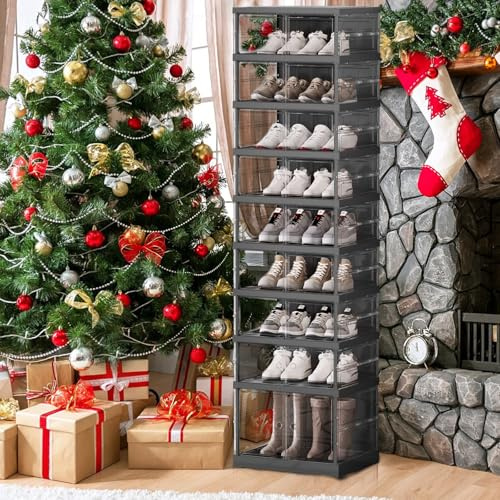 ELPHECO Organizzatore di scarpe pieghevole con porte 9 Tier 18 Pairs grande scaffale pieghevole per scarpe, scaffale trasparente impilabile per l'armadio