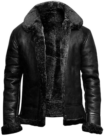 kuiazelit Blouson aviateur vintage noir en similicuir style peau de mouton Veste aviateur épais thermique Col en fourrure Veste de moto lourde en cuir PU Veste d'hiver