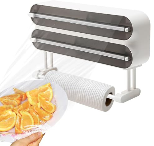 Zjyufy Portarotolo da parete da cucina, 3 in 1, dispenser di pellicola salvafreschezza con porta asciugamani di carta, porta rotolo da cucina, magnetico, dispenser di pellicola in alluminio,