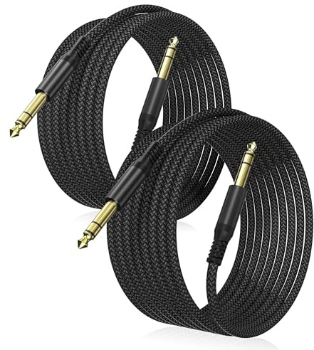 Elebase 1/4 Inch TRS Instrument Cable 6.6ft 2Pack,Straight 6.35mm Male Jack Stereo Audio Interconnect Cord,6.35mm Balanced Line for Electric Guitar,Bass,Keyboard,Mixer,Amplifier,Amp,Speaker,Equalizer