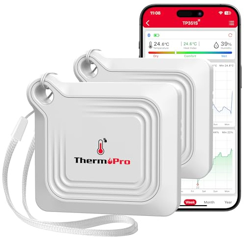 ThermoPro TempPro TP351 Thermomètre Hygromètre Bluetooth 2 Pièces - Moniteur Température/Humidité 80M, Capteur Intérieur Extérieur avec Application (Contrôle à Distance)