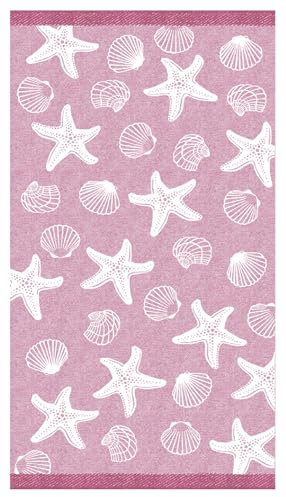 Delindo Lifestyle Strandtuch Miami, Seestern- und Muschelmuster, 100% Baumwolle, 100x180 cm groß, OEKOTEX-100, pink rosa