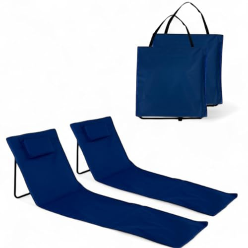 Pincho Esterilla de Playa Plegable con Respaldo Ajustable – Tumbona Portátil Ligera para Camping, Jardín y Piscina – Alfombra de Playa con Respaldo Ergonómico y Fácil Transporte (Marino X 2)