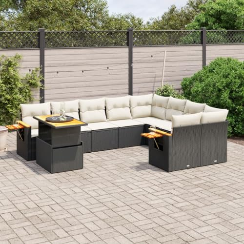 Qnhdfrt Set di 10 divani da giardino, in rattan sintetico, con cuscino e tavolo pieghevole, per terrazza, balcone, giardino