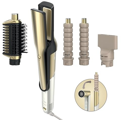Shark Glam Multi-Styler Ondas y rizos lisos y elegantes con rizadores de envoltura automática, difusor, concentrador turbo, cepillo de aire, plancha de pelo