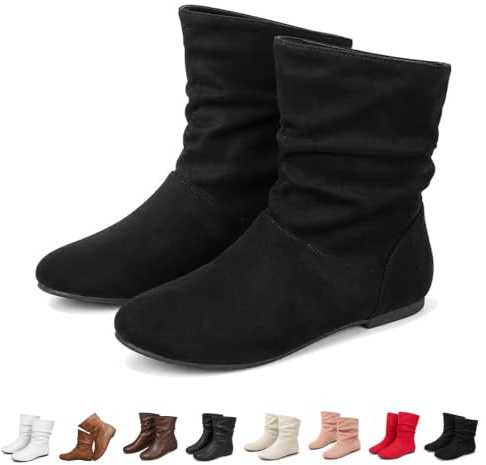 Kvinnors Läder Slouchy Flat Ankel Boots Casual Rund Toe Platt Klack Boots | Platta stövlar Kvinnor Fall Slouch Boots Casual Platta ankelstövlar för kvinnor