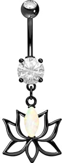 PIERCINGLINE Piercing nombril en acier chirurgical | Fleur de lotus opale | Piercing Bananabell