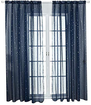 Tulle Window Door Curtain Drape Bedroom Living Room Coffee Shop Window Treatment Decorations(Navy blue)